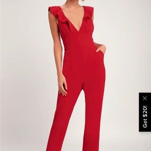 Lulu's Leilani Red Ruffled Jumpsuit Size M